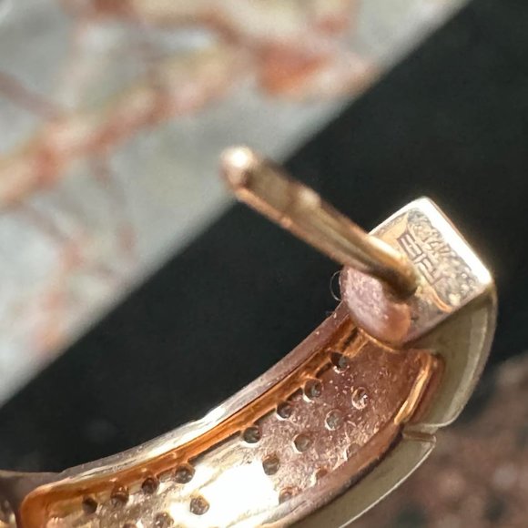 NEW EFFY 14K Rose Gold 72 Pave Diamond Earring Hoop Authenticity Certificate Tag - Picture 4 of 11